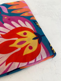BLUE LOTUS FLORAL PRINT SQUARE TASSEL SCARF