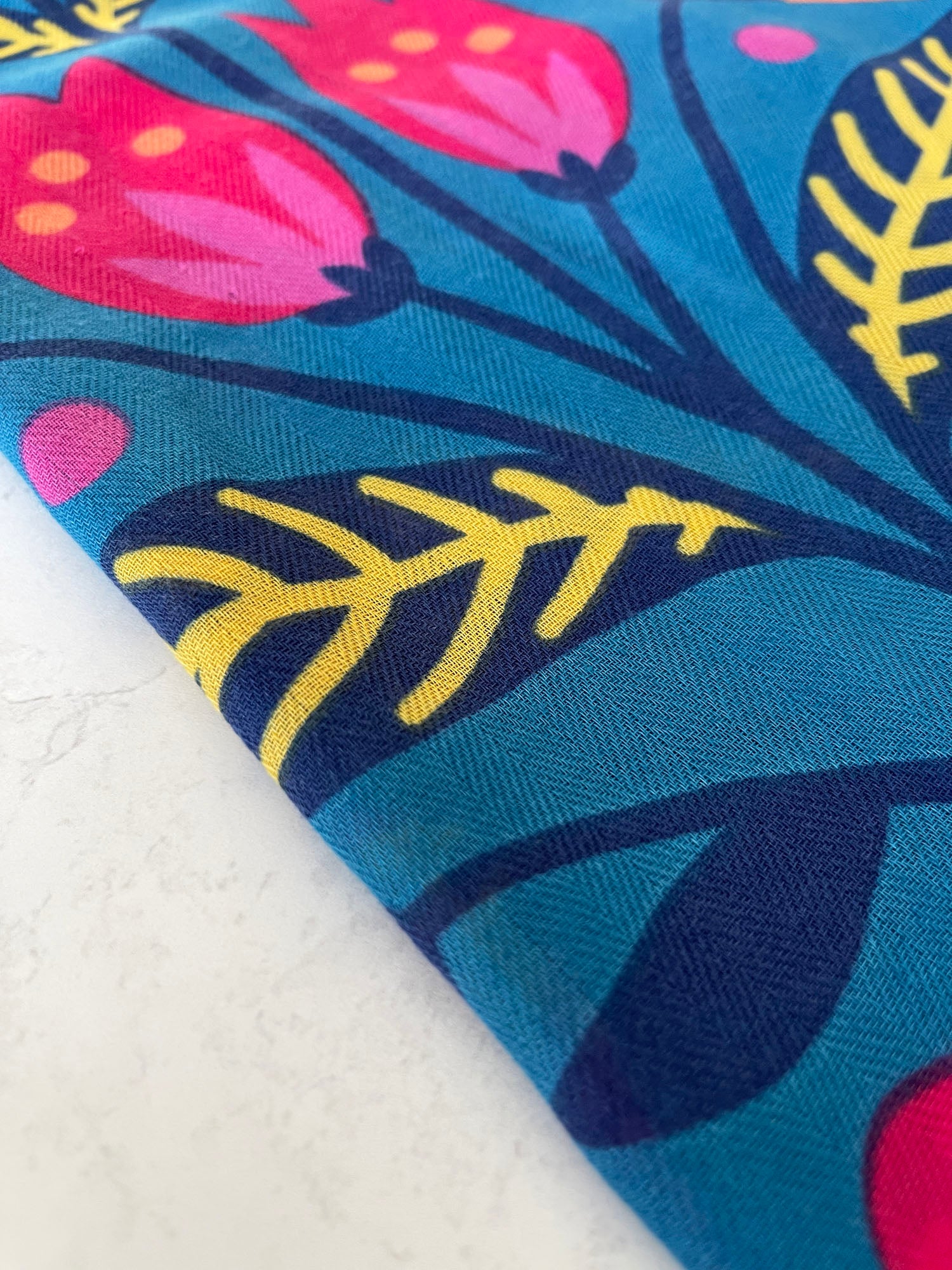 BLUE LOTUS FLORAL PRINT SQUARE TASSEL SCARF