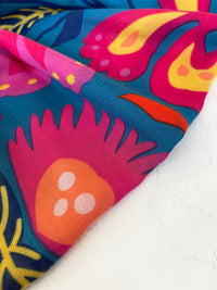 BLUE LOTUS FLORAL PRINT SQUARE TASSEL SCARF