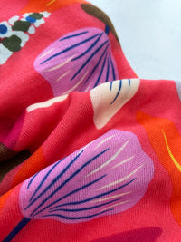 CORAL ORANGE ROSE FLORAL PRINT SQUARE TASSEL SCARF