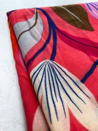 CORAL ORANGE ROSE FLORAL PRINT SQUARE TASSEL SCARF