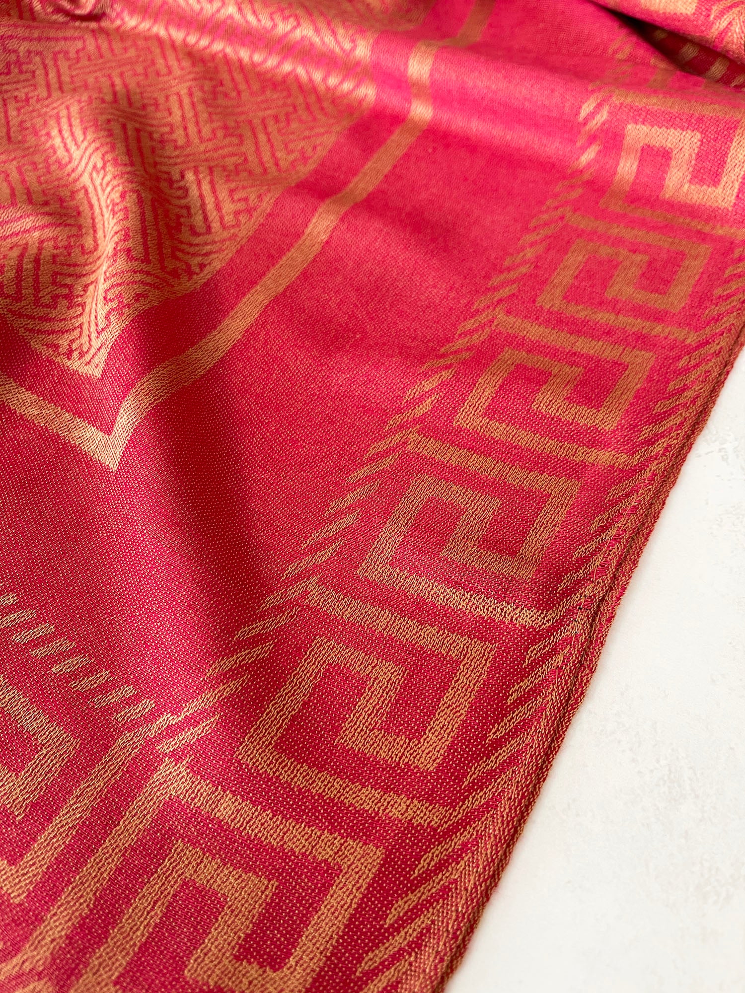 GEOMETRIC CORAL RED LIGHTWEIGHT PASHMINA SHAWL SCARF