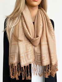 GEOMETRIC LIGHT BEIGE LIGHTWEIGHT PASHMINA SHAWL SCARF