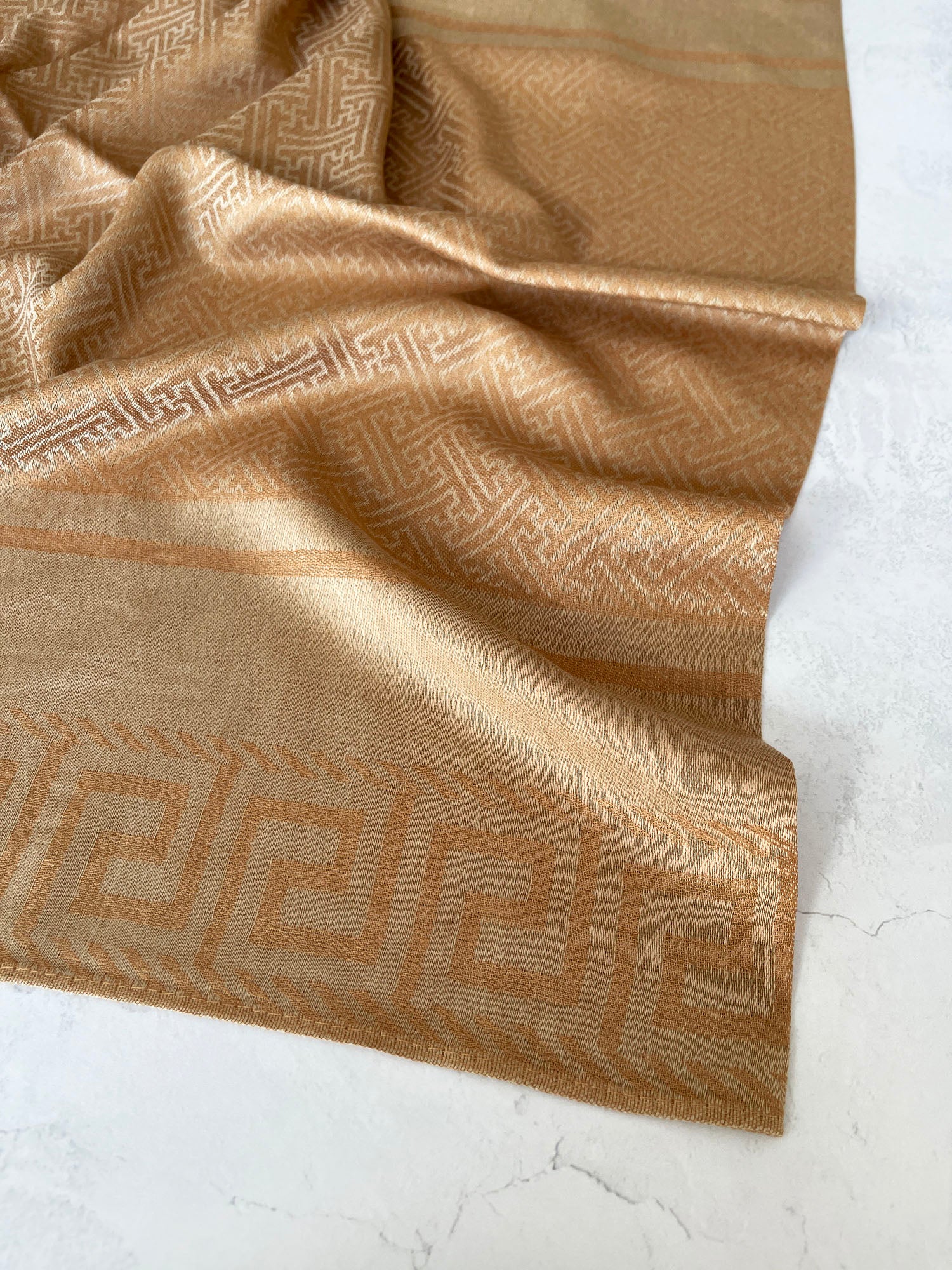 GEOMETRIC LIGHT BEIGE LIGHTWEIGHT PASHMINA SHAWL SCARF