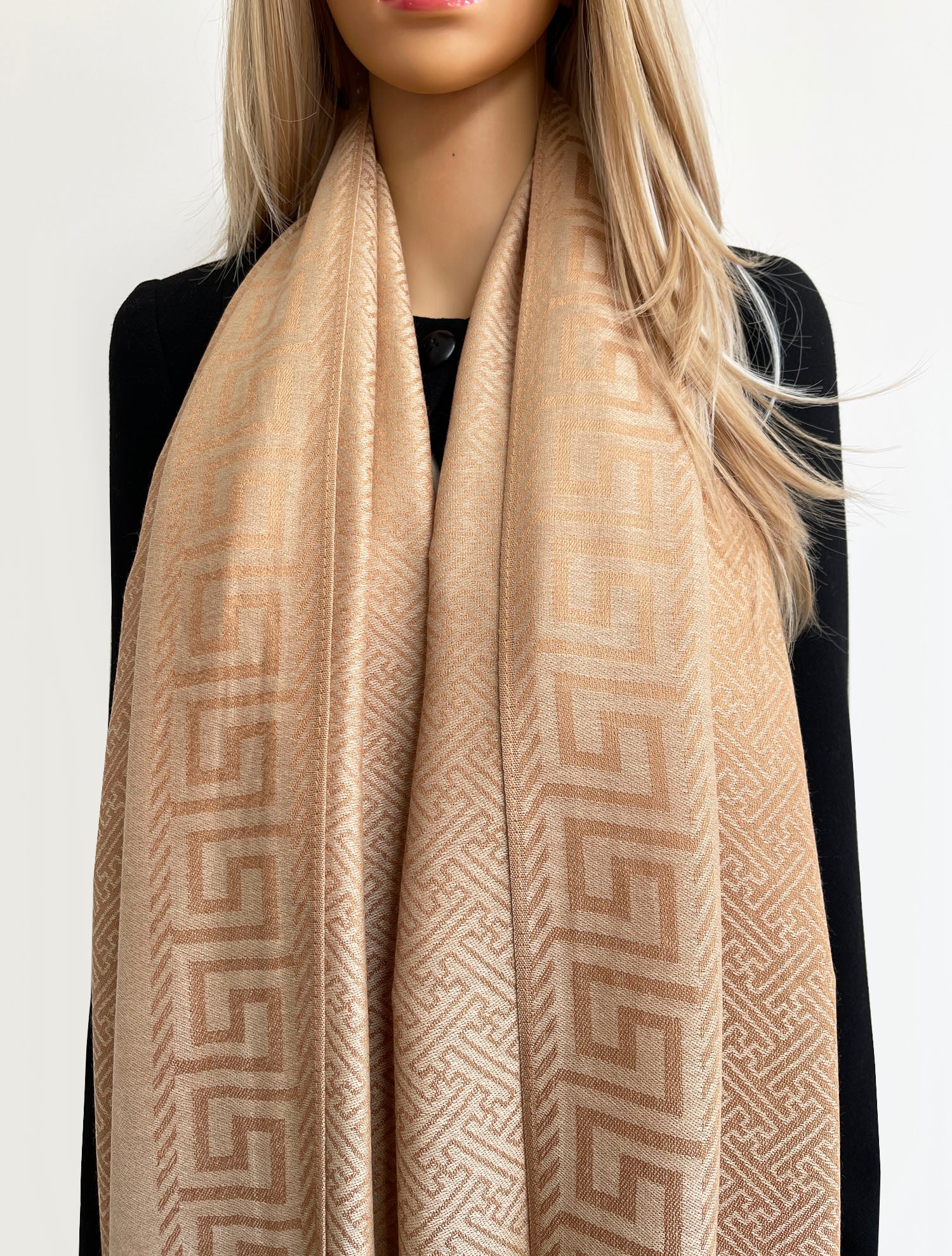GEOMETRIC LIGHT BEIGE LIGHTWEIGHT PASHMINA SHAWL SCARF