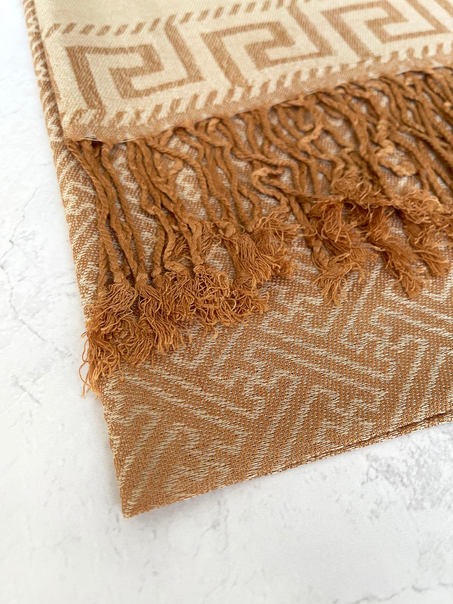 GEOMETRIC LIGHT BEIGE LIGHTWEIGHT PASHMINA SHAWL SCARF