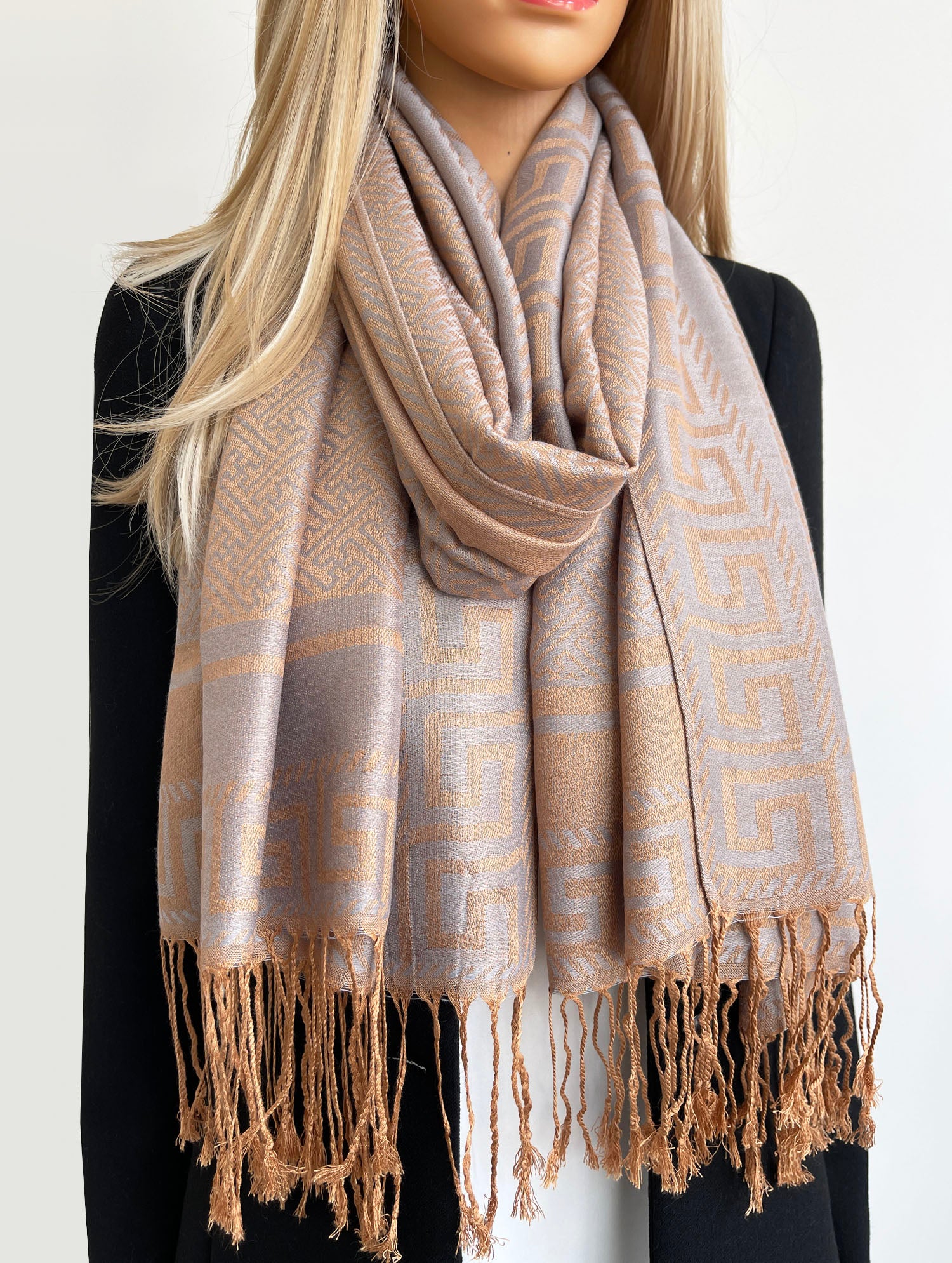 GEOMETRIC GREY LIGHTWEIGHT PASHMINA SHAWL SCARF