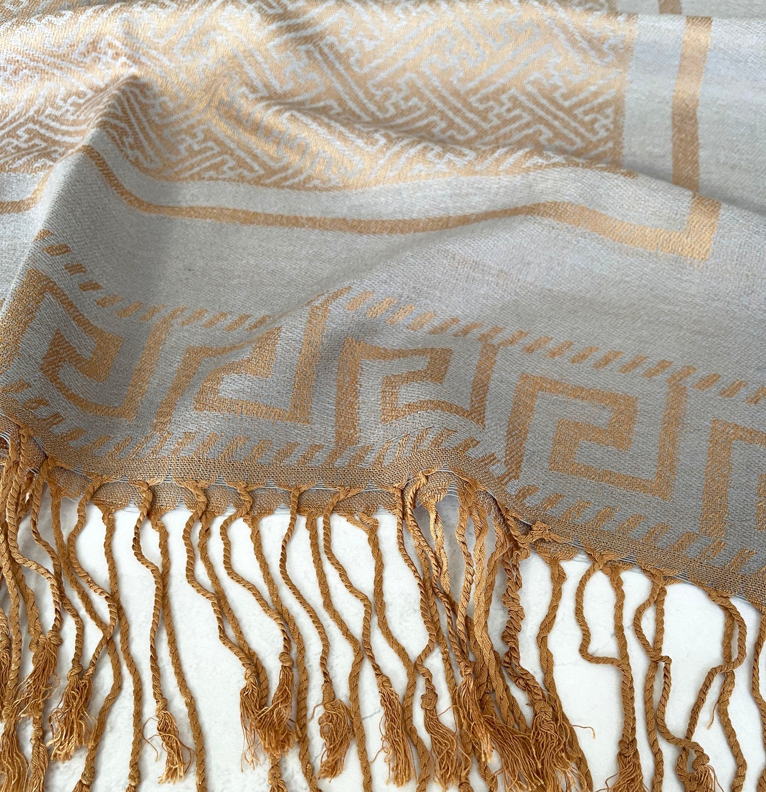GEOMETRIC GREY LIGHTWEIGHT PASHMINA SHAWL SCARF