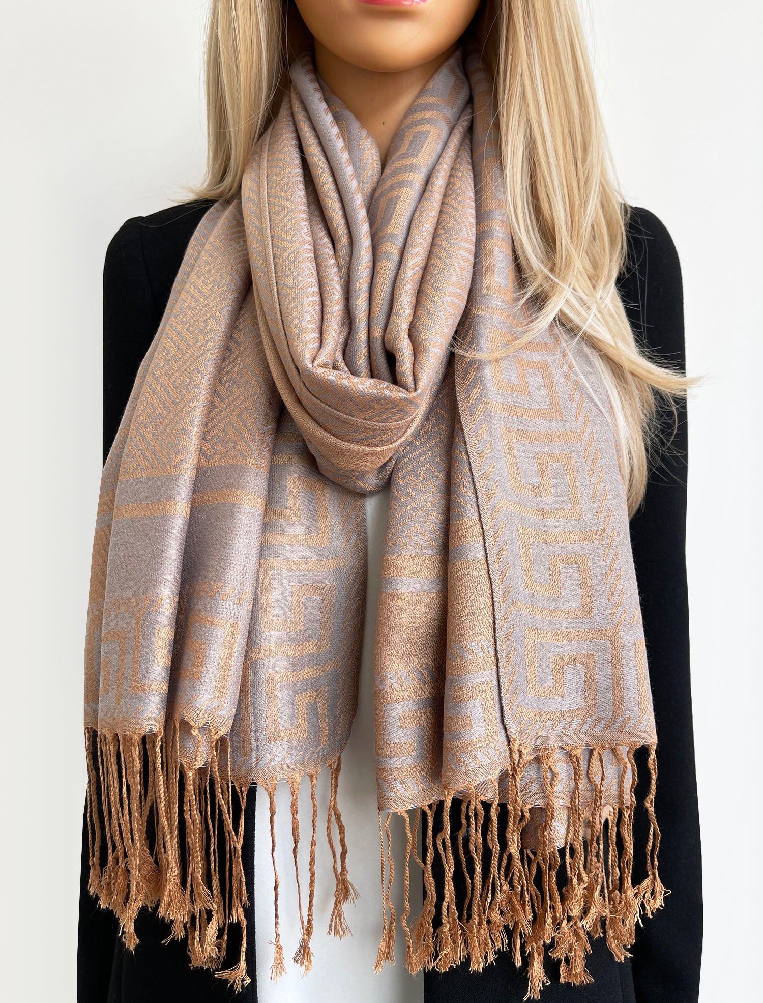 GEOMETRIC GREY LIGHTWEIGHT PASHMINA SHAWL SCARF