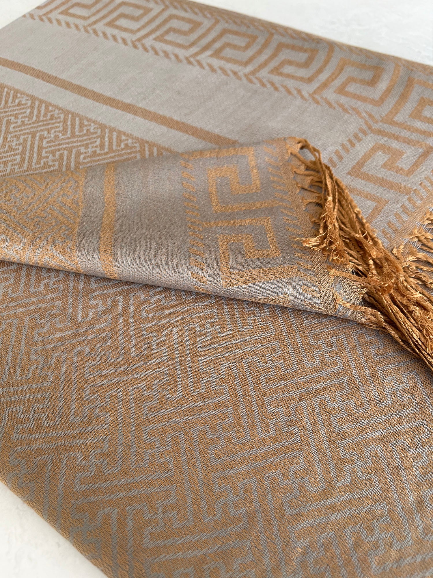 GEOMETRIC GREY LIGHTWEIGHT PASHMINA SHAWL SCARF