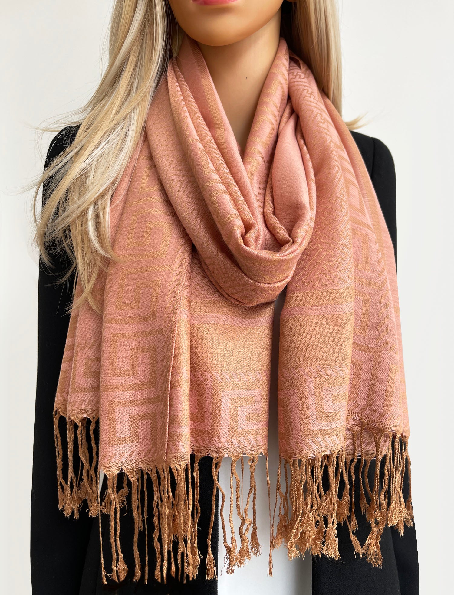 GEOMETRIC PINK LIGHTWEIGHT PASHMINA SHAWL SCARF