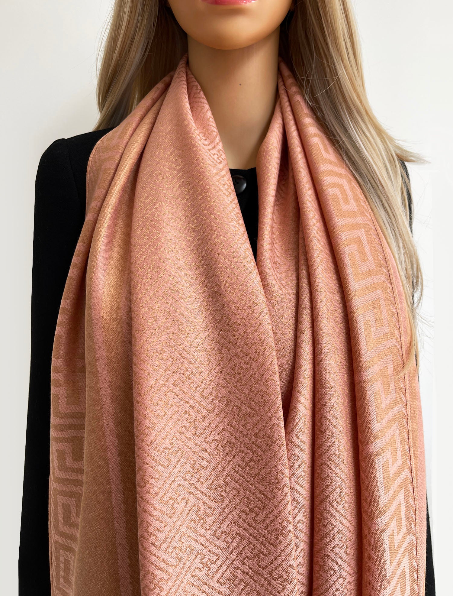 GEOMETRIC PINK LIGHTWEIGHT PASHMINA SHAWL SCARF