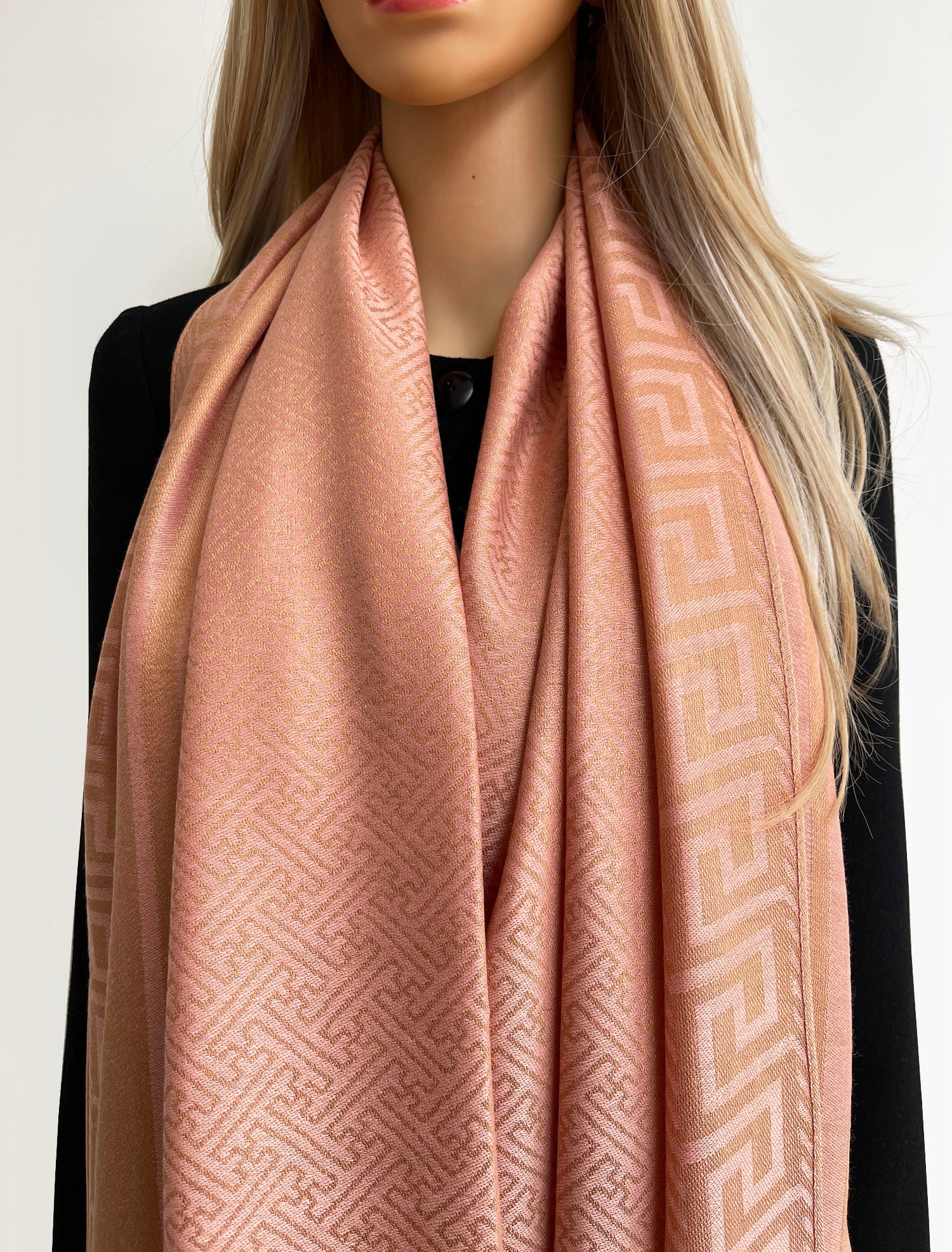GEOMETRIC PINK LIGHTWEIGHT PASHMINA SHAWL SCARF