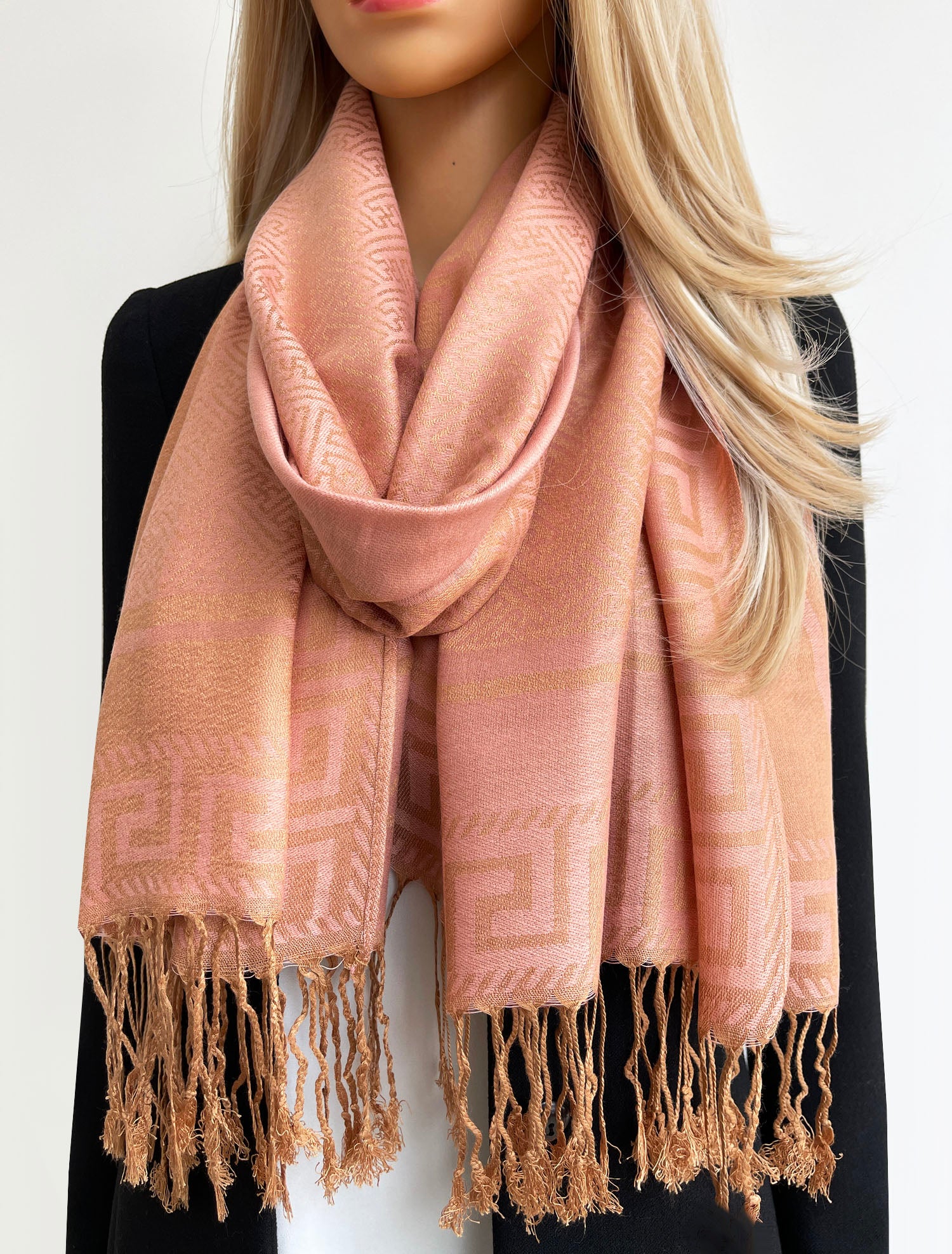 GEOMETRIC PINK LIGHTWEIGHT PASHMINA SHAWL SCARF