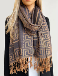 GEOMETRIC PLUM LIGHTWEIGHT PASHMINA SHAWL SCARF