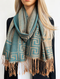 GEOMETRIC TEAL LIGHTWEIGHT PASHMINA SHAWL SCARF