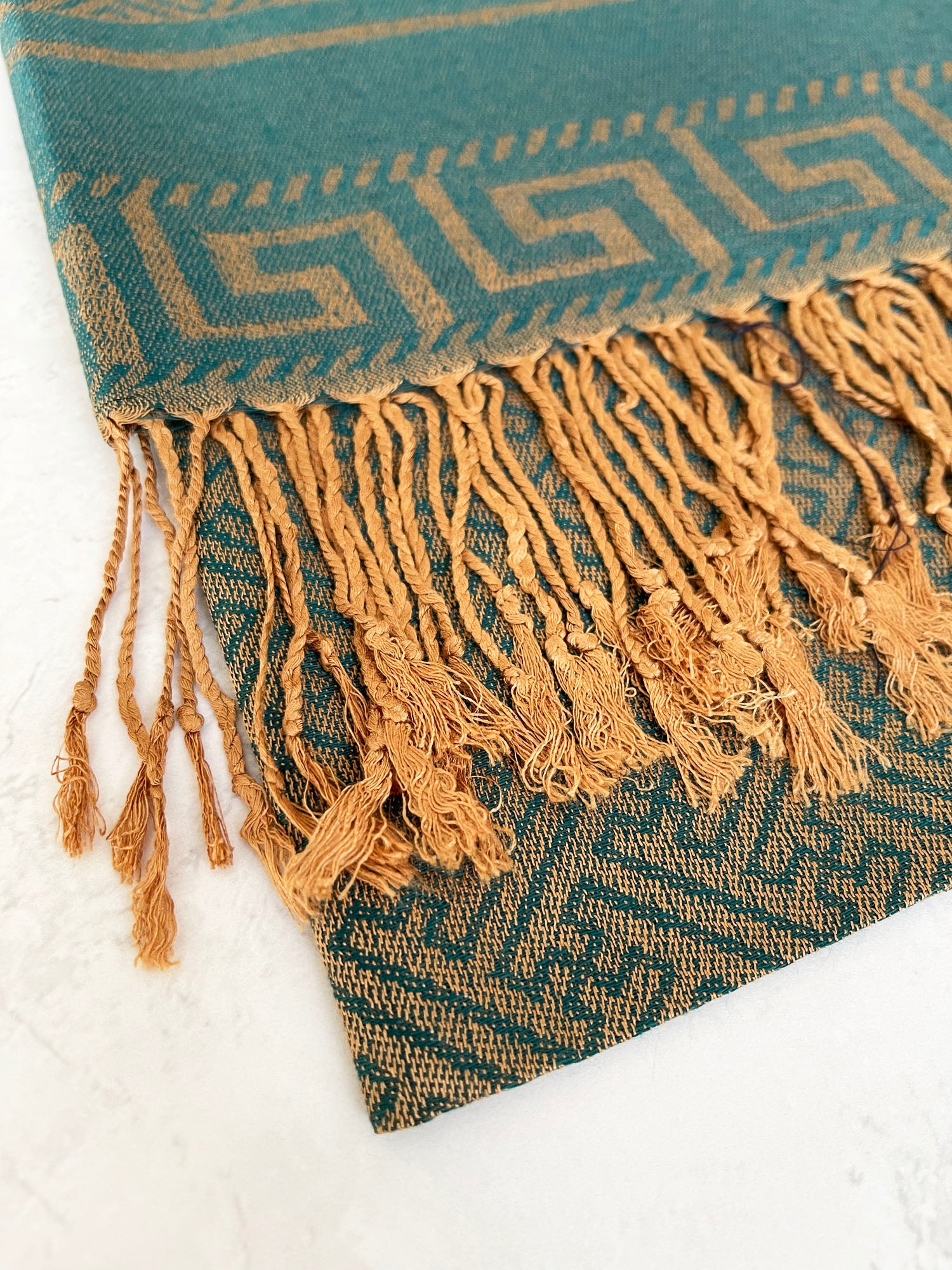 GEOMETRIC TEAL LIGHTWEIGHT PASHMINA SHAWL SCARF