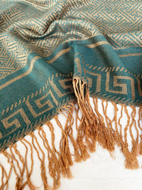 GEOMETRIC TEAL LIGHTWEIGHT PASHMINA SHAWL SCARF