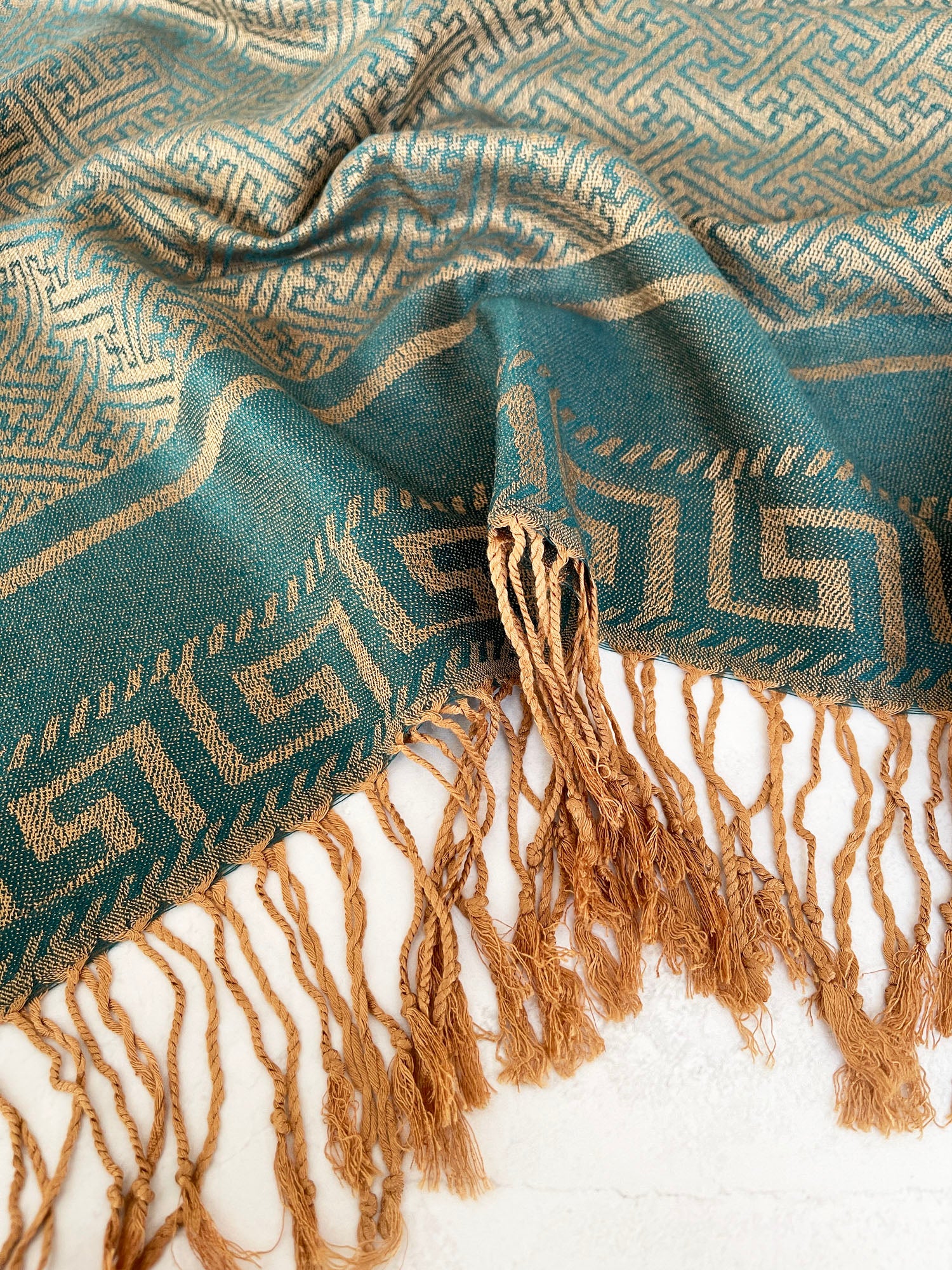 GEOMETRIC TEAL LIGHTWEIGHT PASHMINA SHAWL SCARF