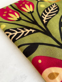 GREEN LOTUS FLORAL PRINT SQUARE TASSEL SCARF