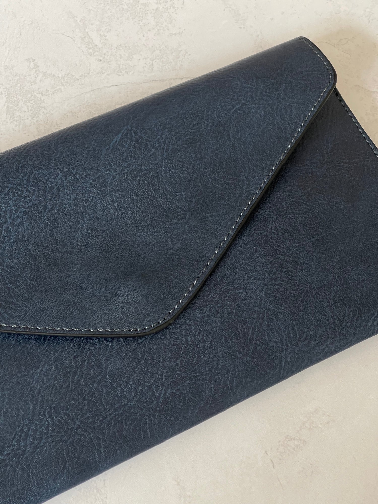 NAVY BLUE OVER-SIZED ENVELOPE CLUTCH BAG WITH LONG CROSS BODY AND WRISTLET STRAP