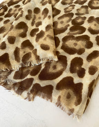 LARGE BEIGE OMBRE COTTON MIX LEOPARD PRINT SCARF