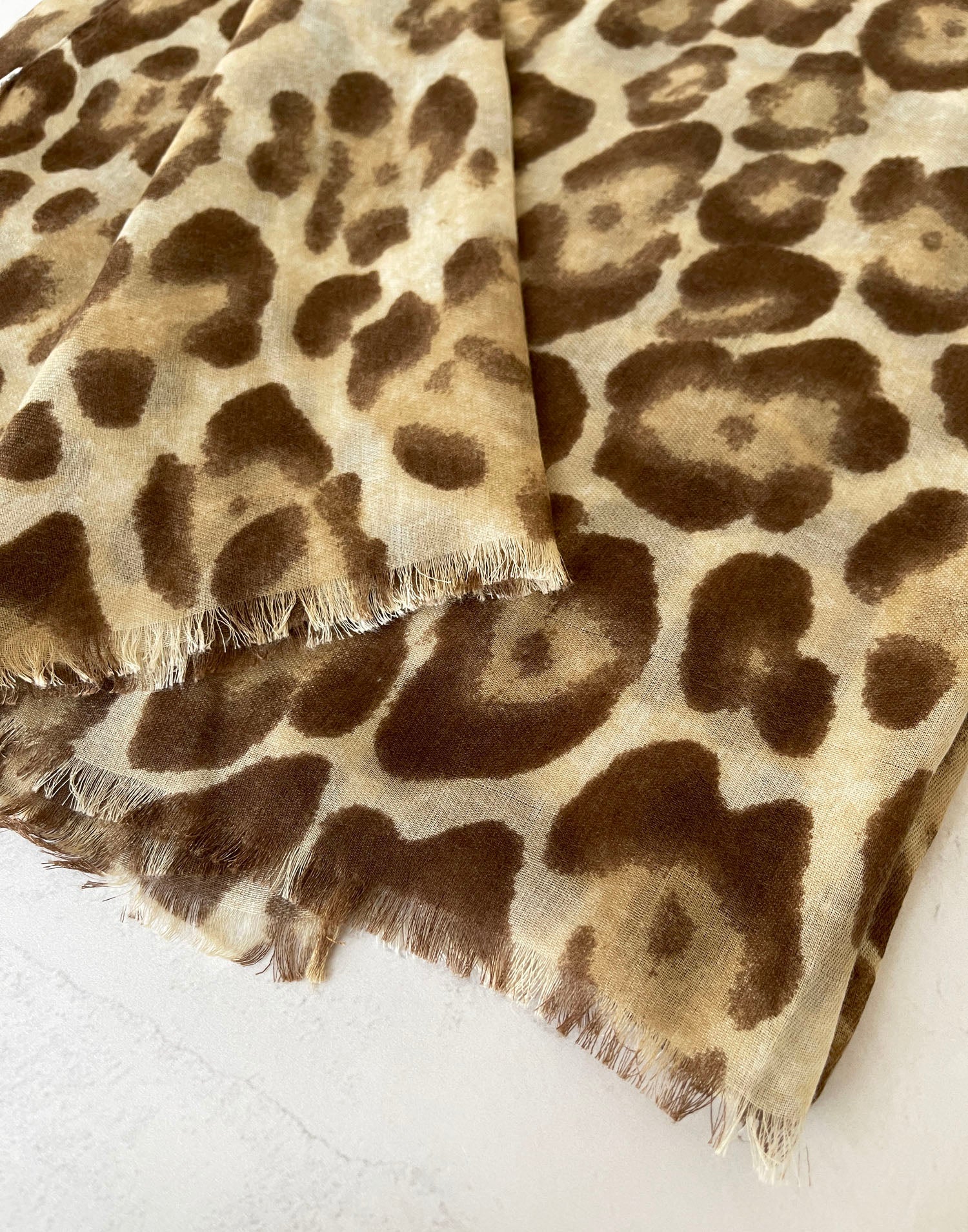 LARGE BEIGE OMBRE COTTON MIX LEOPARD PRINT SCARF