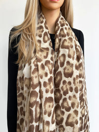 LARGE BEIGE OMBRE COTTON MIX LEOPARD PRINT SCARF