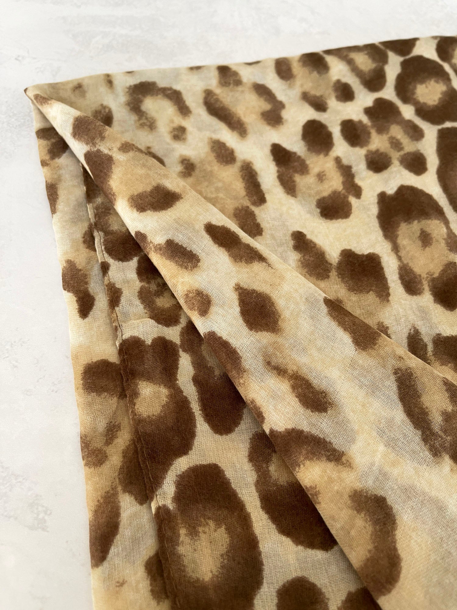 LARGE BEIGE OMBRE COTTON MIX LEOPARD PRINT SCARF