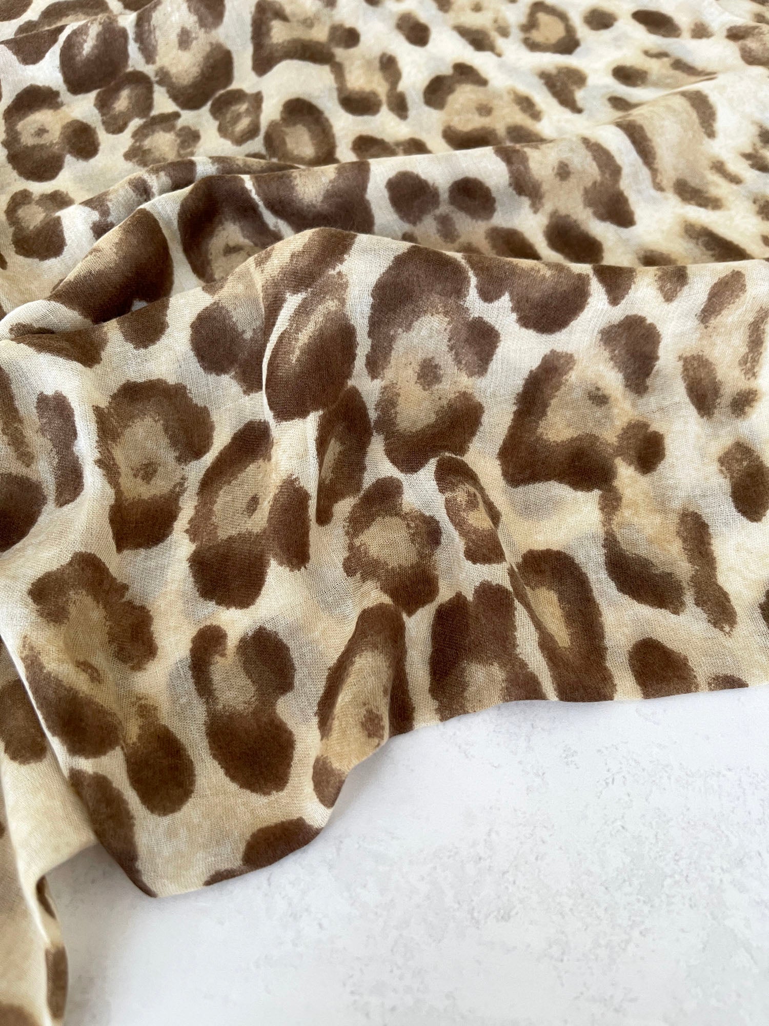 LARGE BEIGE OMBRE COTTON MIX LEOPARD PRINT SCARF