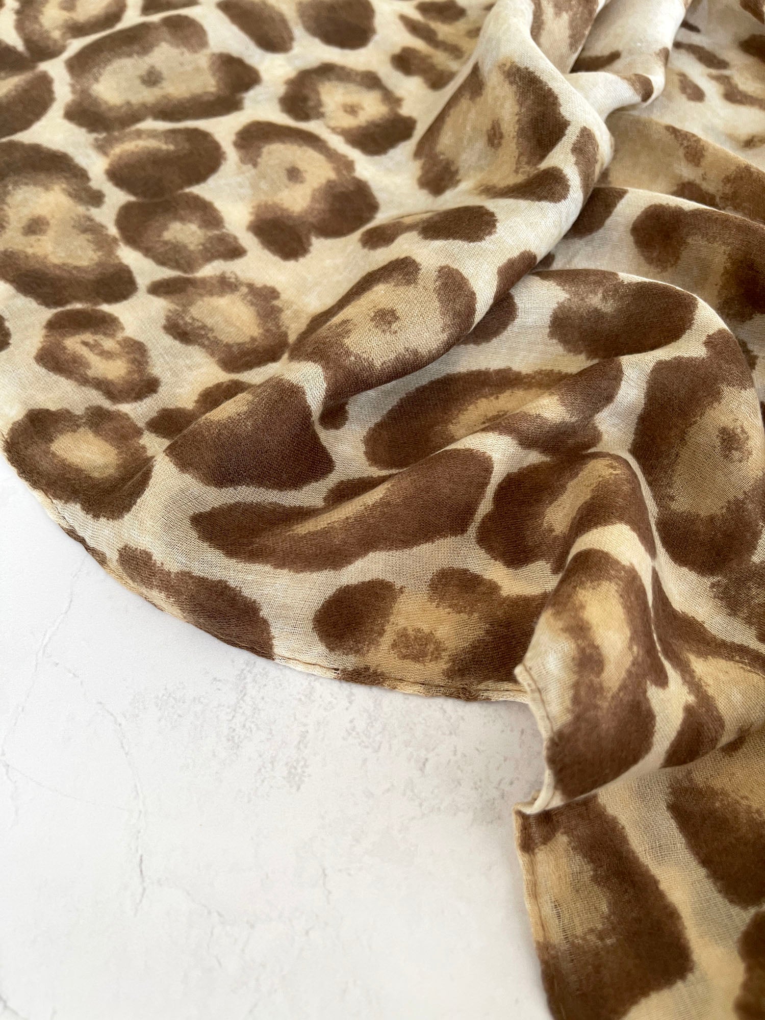 LARGE BEIGE OMBRE COTTON MIX LEOPARD PRINT SCARF