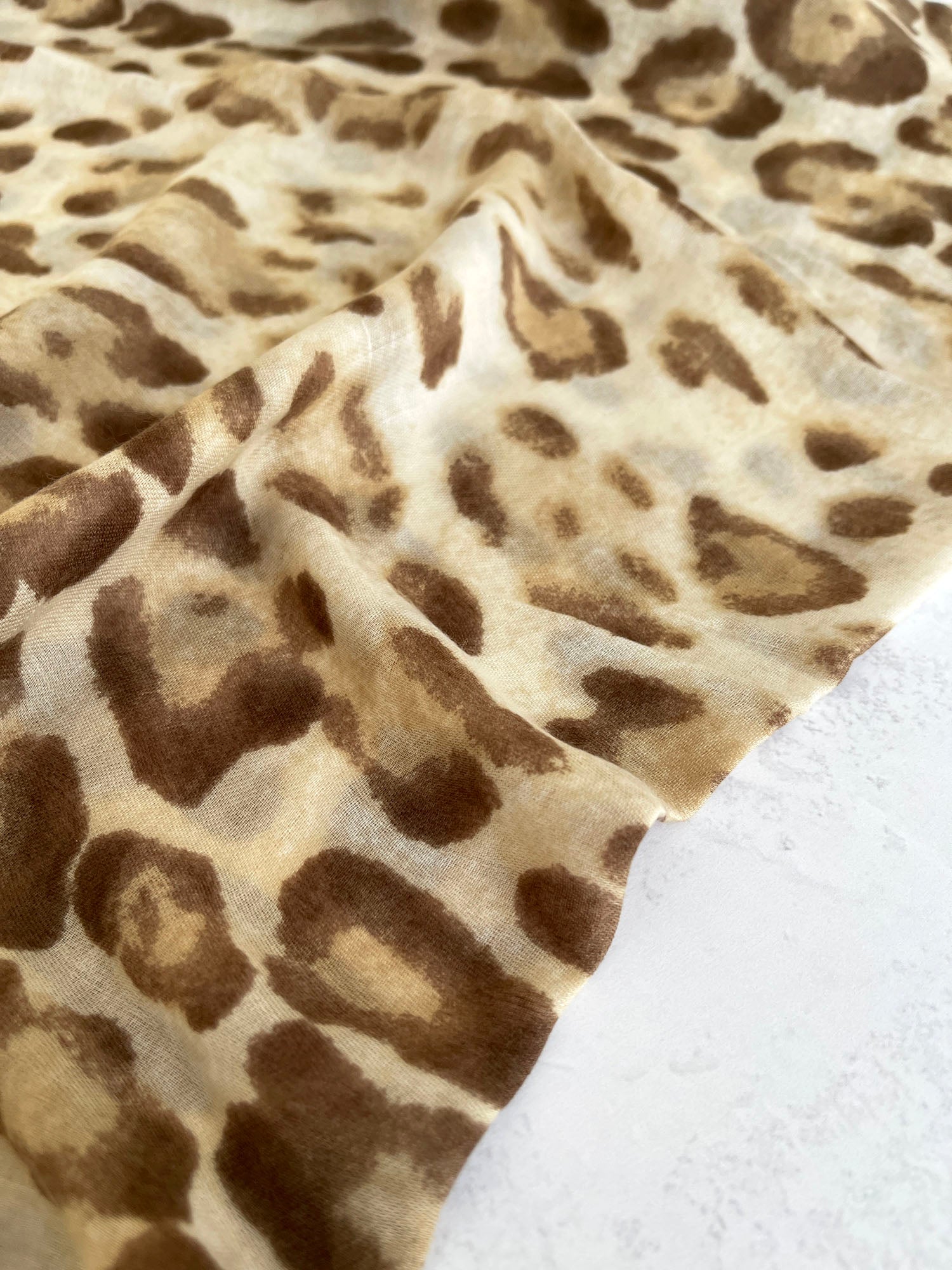 LARGE BEIGE OMBRE COTTON MIX LEOPARD PRINT SCARF