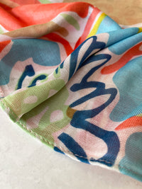 LARGE BEIGE ORANGE BRIGHT FLORAL COTTON MIX SCARF