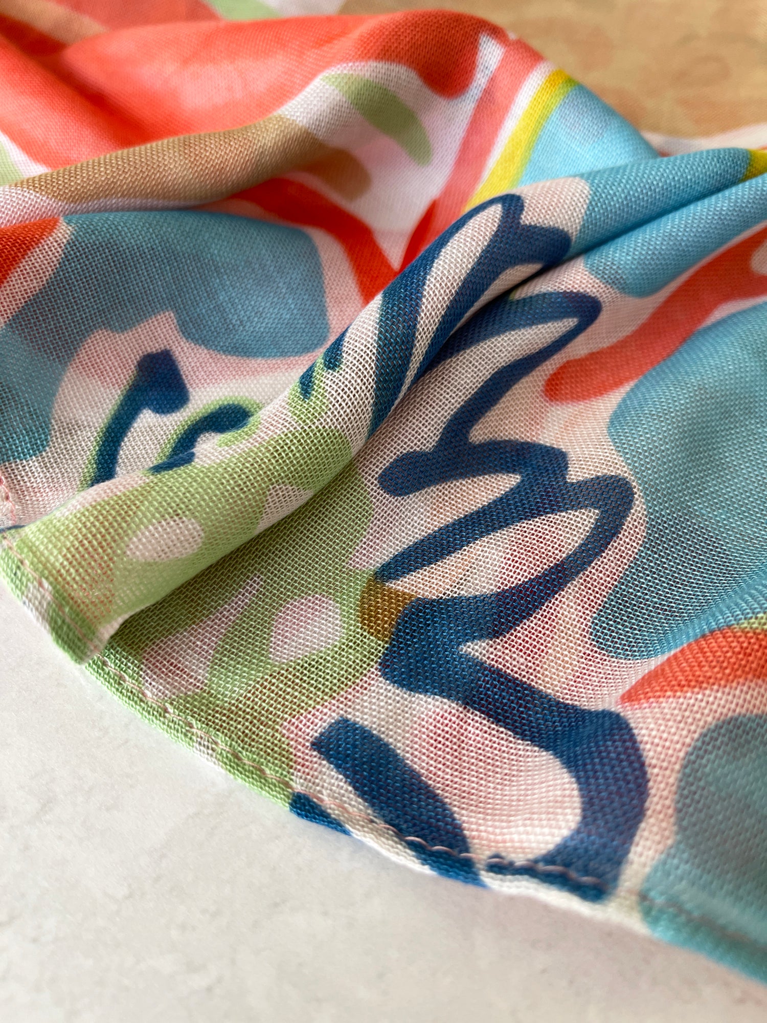 LARGE BEIGE ORANGE BRIGHT FLORAL COTTON MIX SCARF