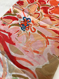 LARGE BEIGE ORANGE BRIGHT FLORAL COTTON MIX SCARF