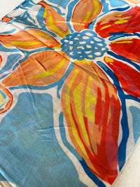 LARGE BLUE ORANGE BRIGHT FLORAL COTTON MIX SCARF