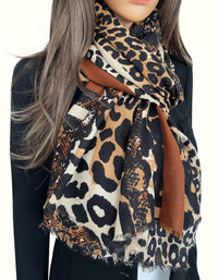 Brown Snakeskin and Leopard Print Scarf