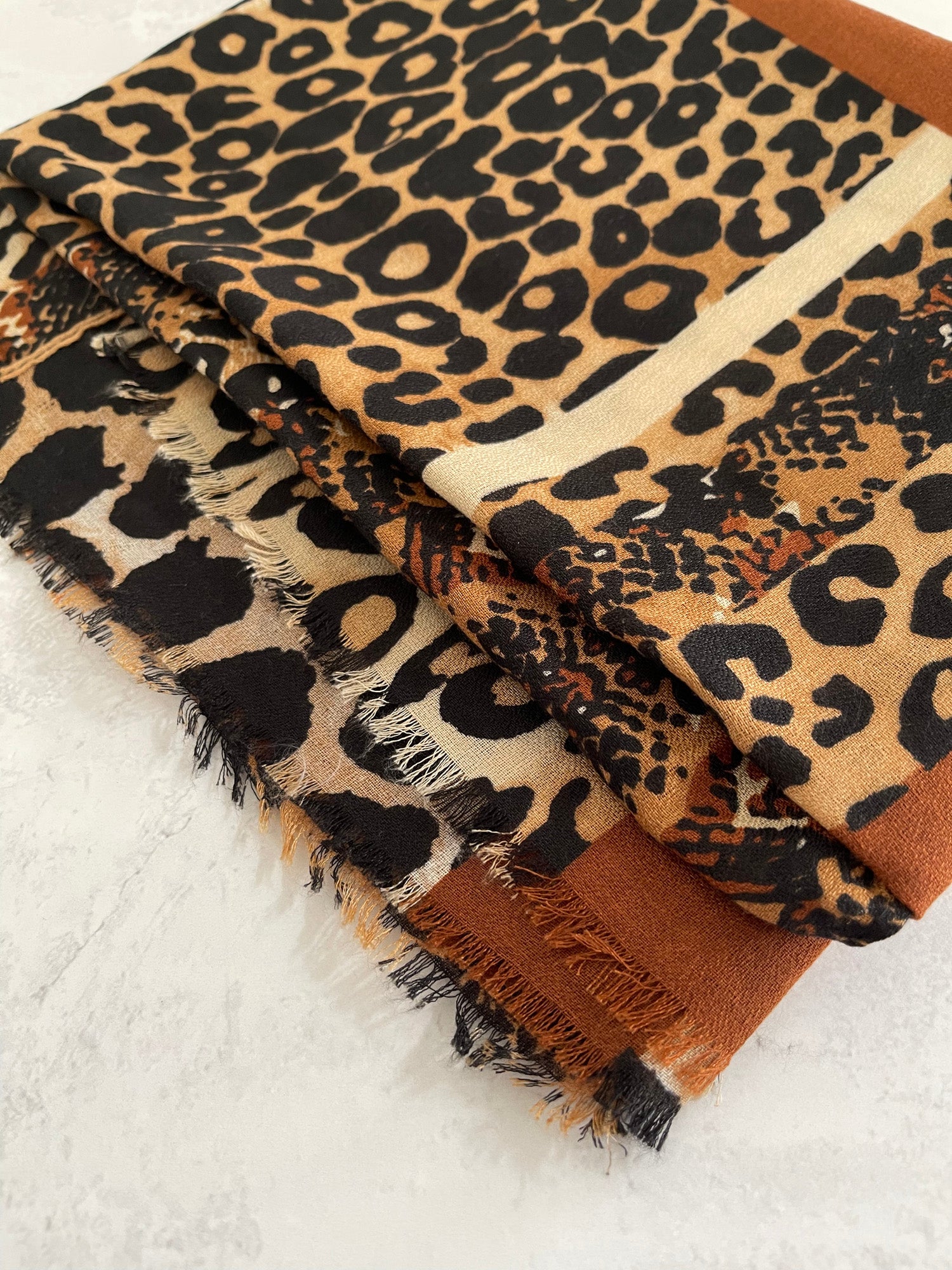 Brown Snakeskin and Leopard Print Scarf
