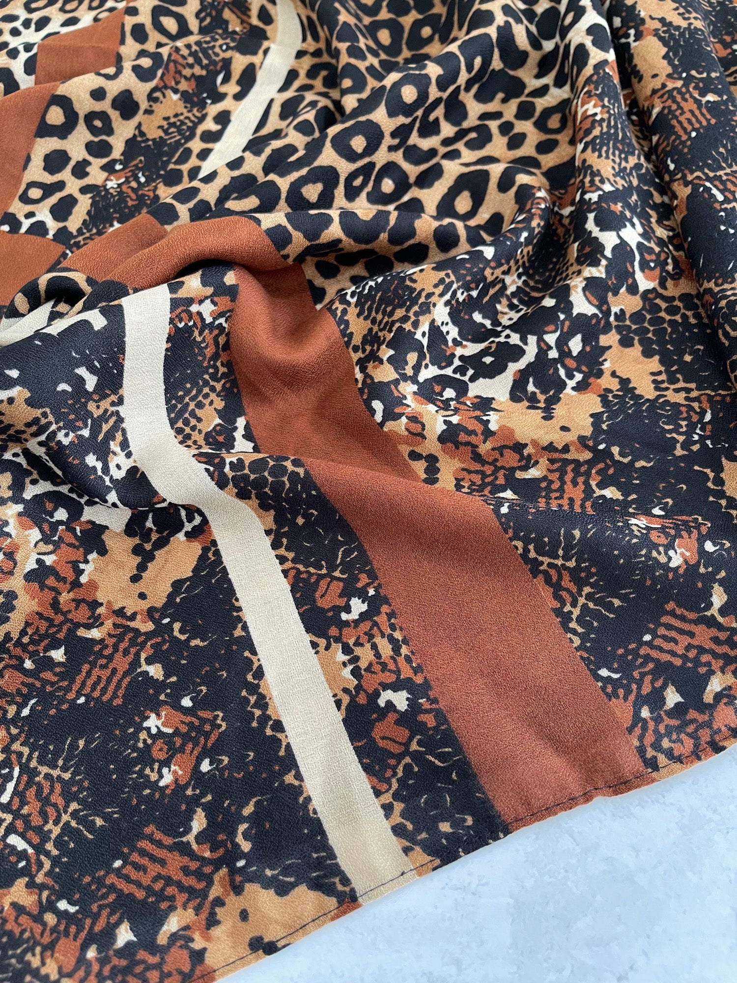 Brown Snakeskin and Leopard Print Scarf