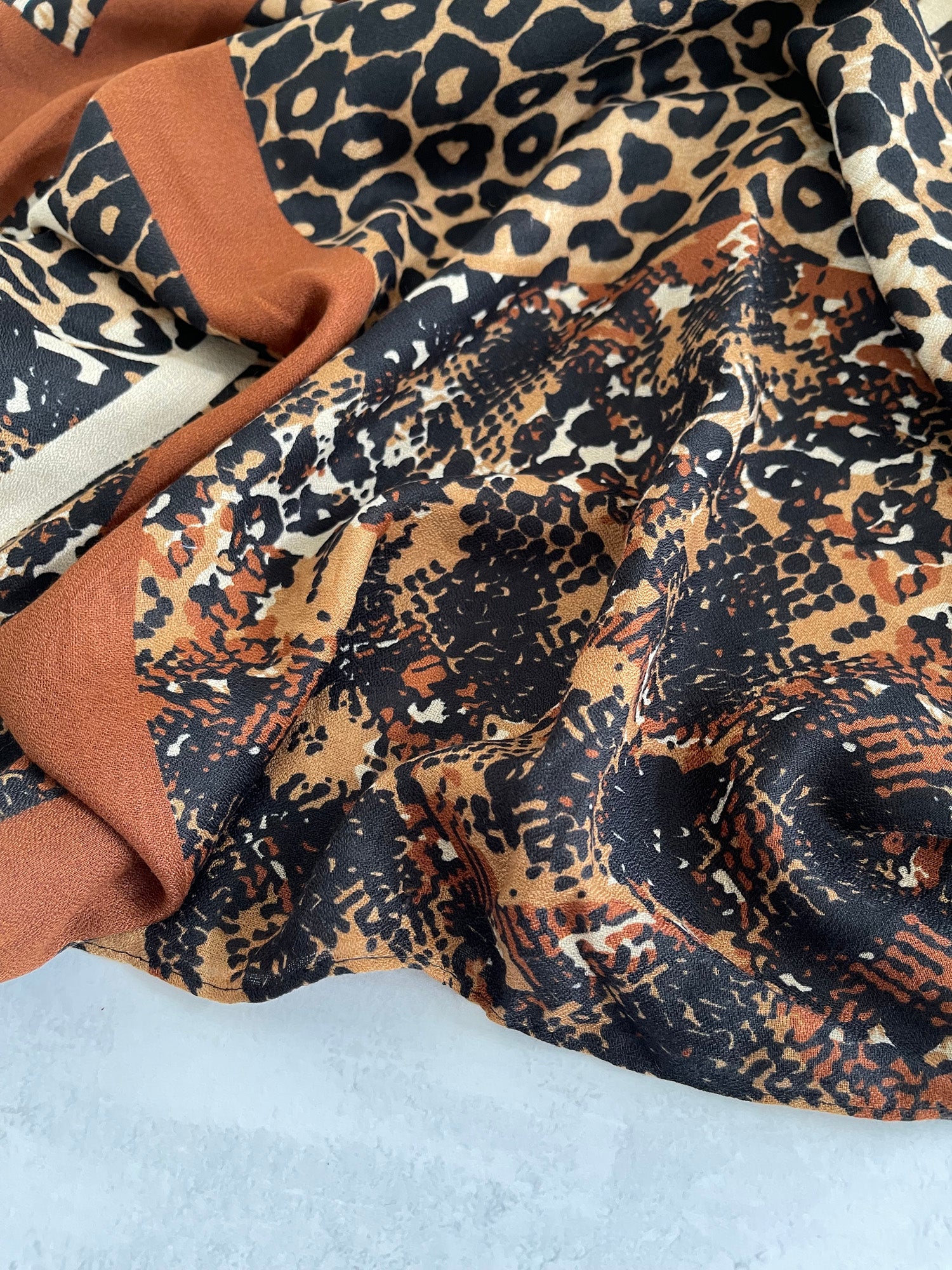 Brown Snakeskin and Leopard Print Scarf