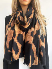 LARGE BROWN WOOL BIG LEOPARD PRINT SCARF