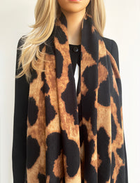 LARGE BROWN WOOL BIG LEOPARD PRINT SCARF