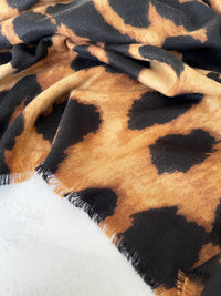 LARGE BROWN WOOL BIG LEOPARD PRINT SCARF