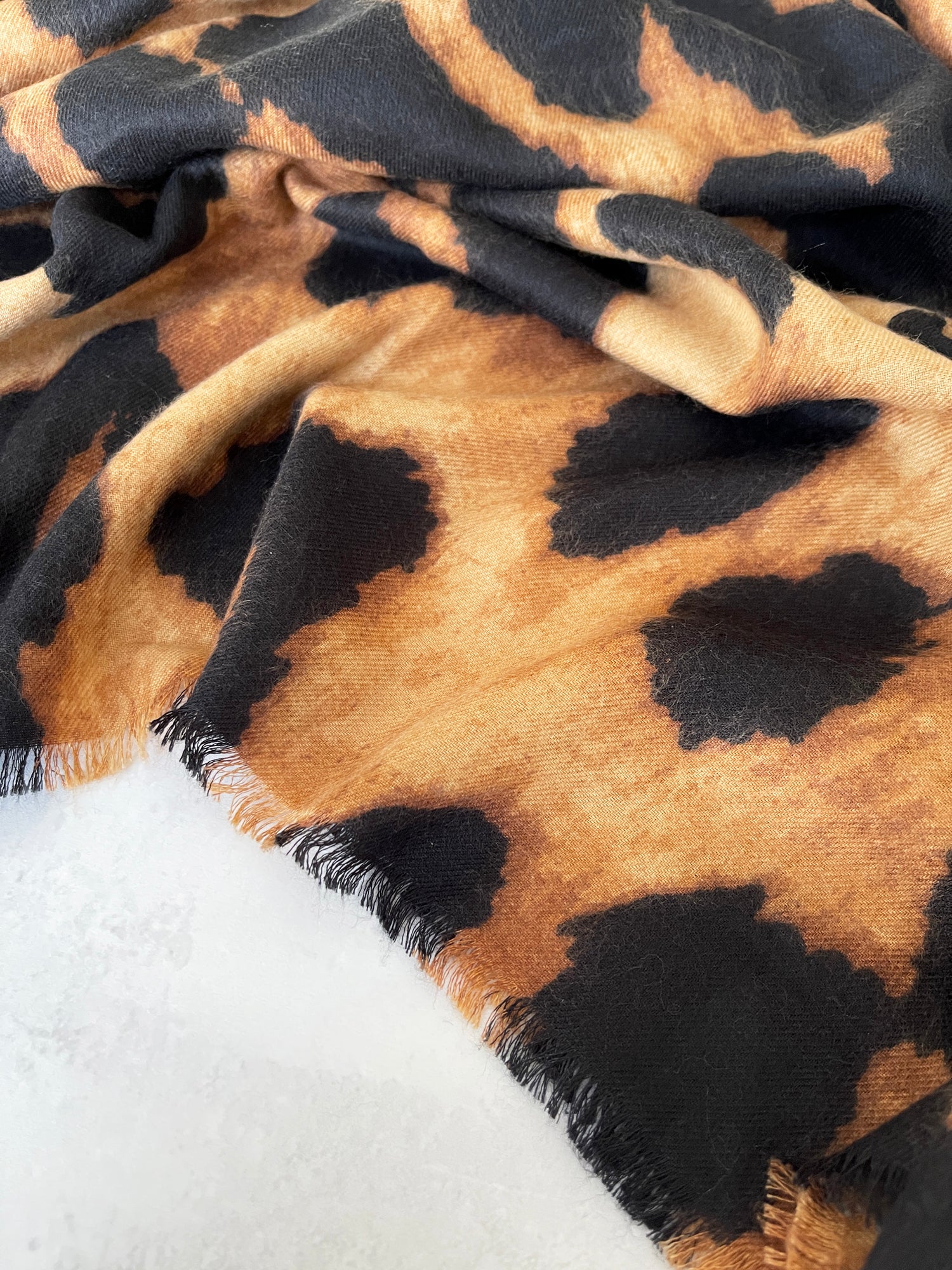 LARGE BROWN WOOL BIG LEOPARD PRINT SCARF