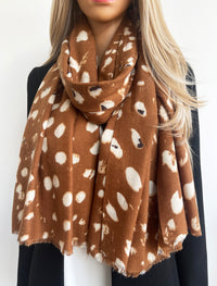 LARGE BROWN WOOL SPOTTY LEOPARD PRINT SCARF