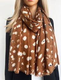 LARGE BROWN WOOL SPOTTY LEOPARD PRINT SCARF