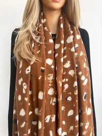 LARGE BROWN WOOL SPOTTY LEOPARD PRINT SCARF