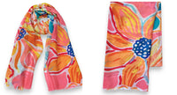 LARGE CORAL PINK BRIGHT FLORAL COTTON MIX SCARF