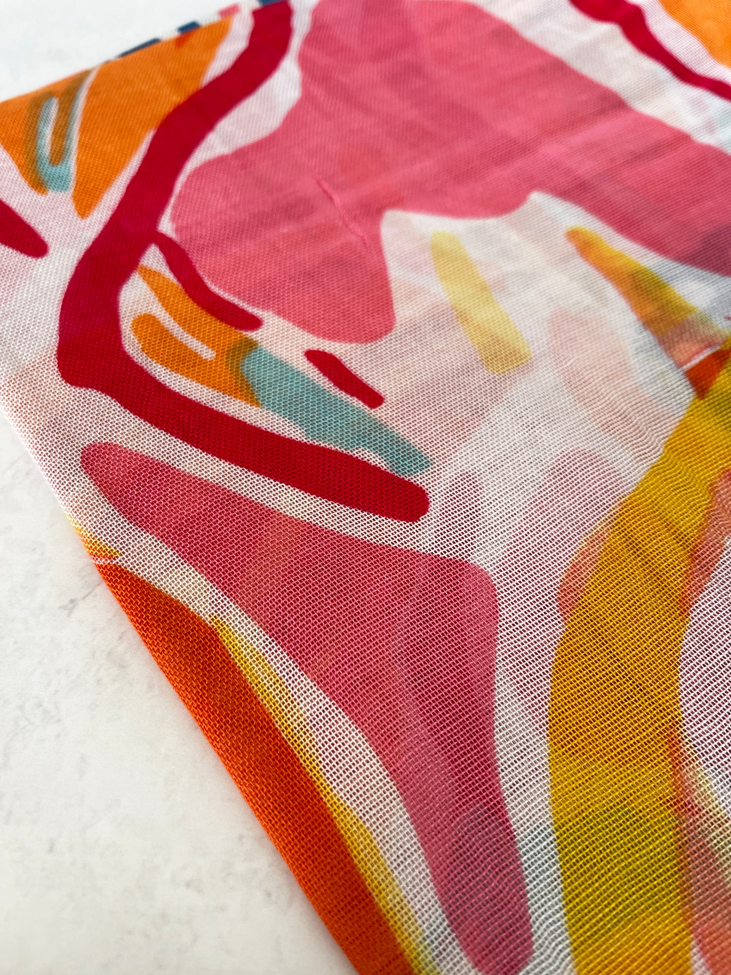 LARGE CORAL PINK BRIGHT FLORAL COTTON MIX SCARF