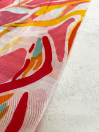 LARGE CORAL PINK BRIGHT FLORAL COTTON MIX SCARF